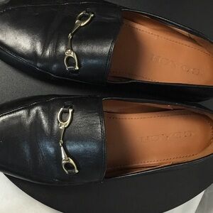 Coach Black Leather Loafers with Gold Horsebit